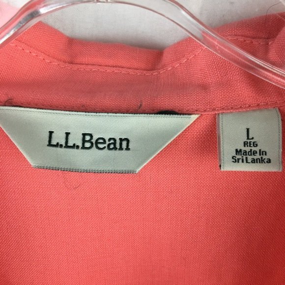 LL Bean Linen Blend Coral Orange Button Up Shirt Trucker Jacket L - Picture 7 of 8